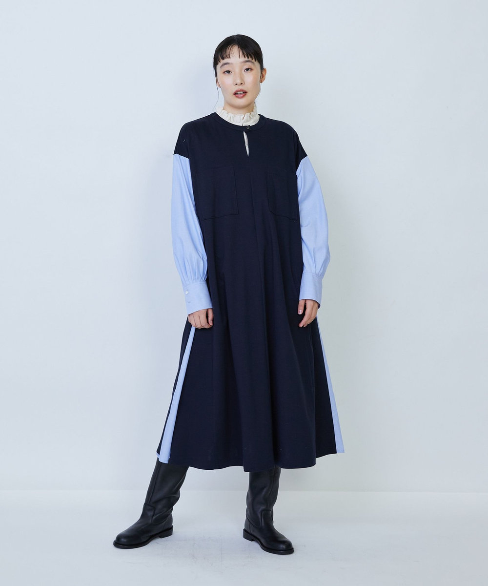 LOISIR コットンポンチコンビネーションワンピース ブルー系その他