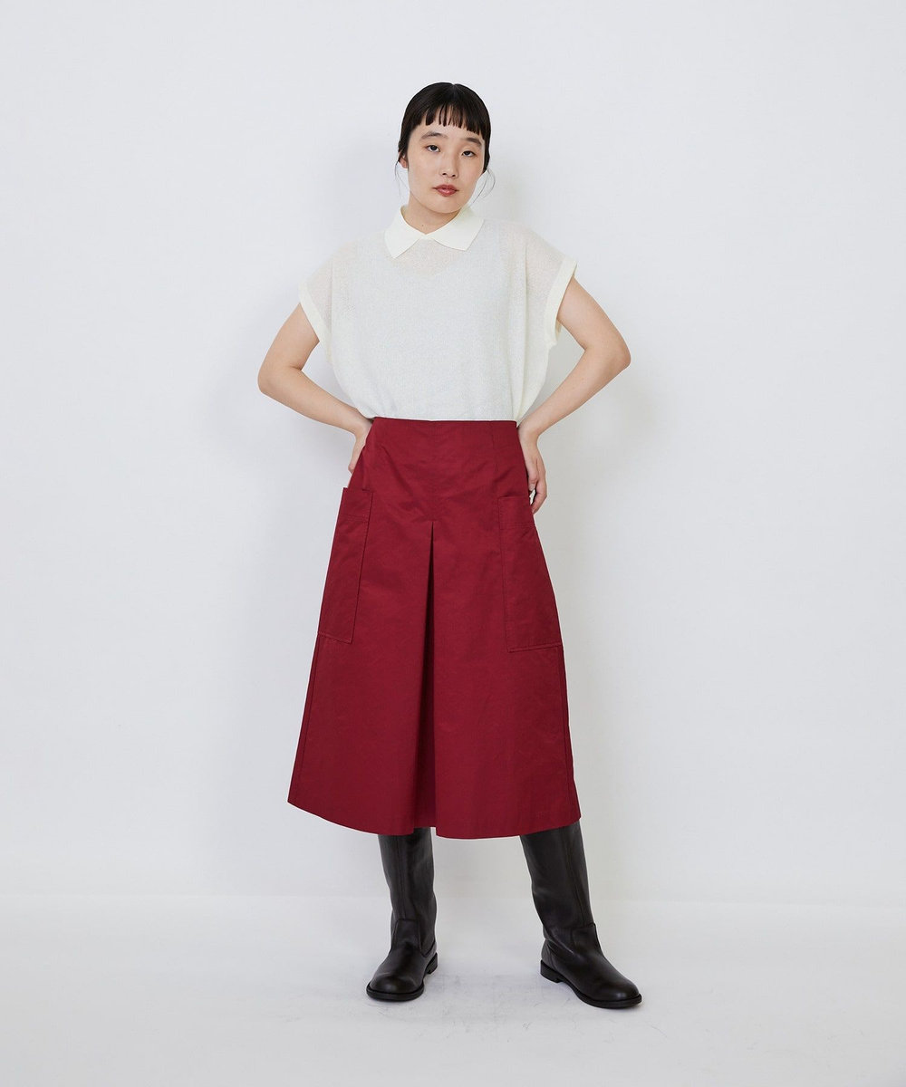 LOISIR 【MTサイズ有り】エステルコットンタフタミモレスカート レッド