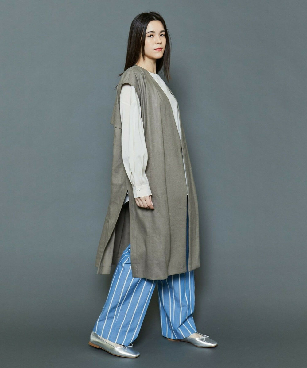 MOGA Collection [MOGA Collection]ハイパーストレッチリネンロングジレ カーキ