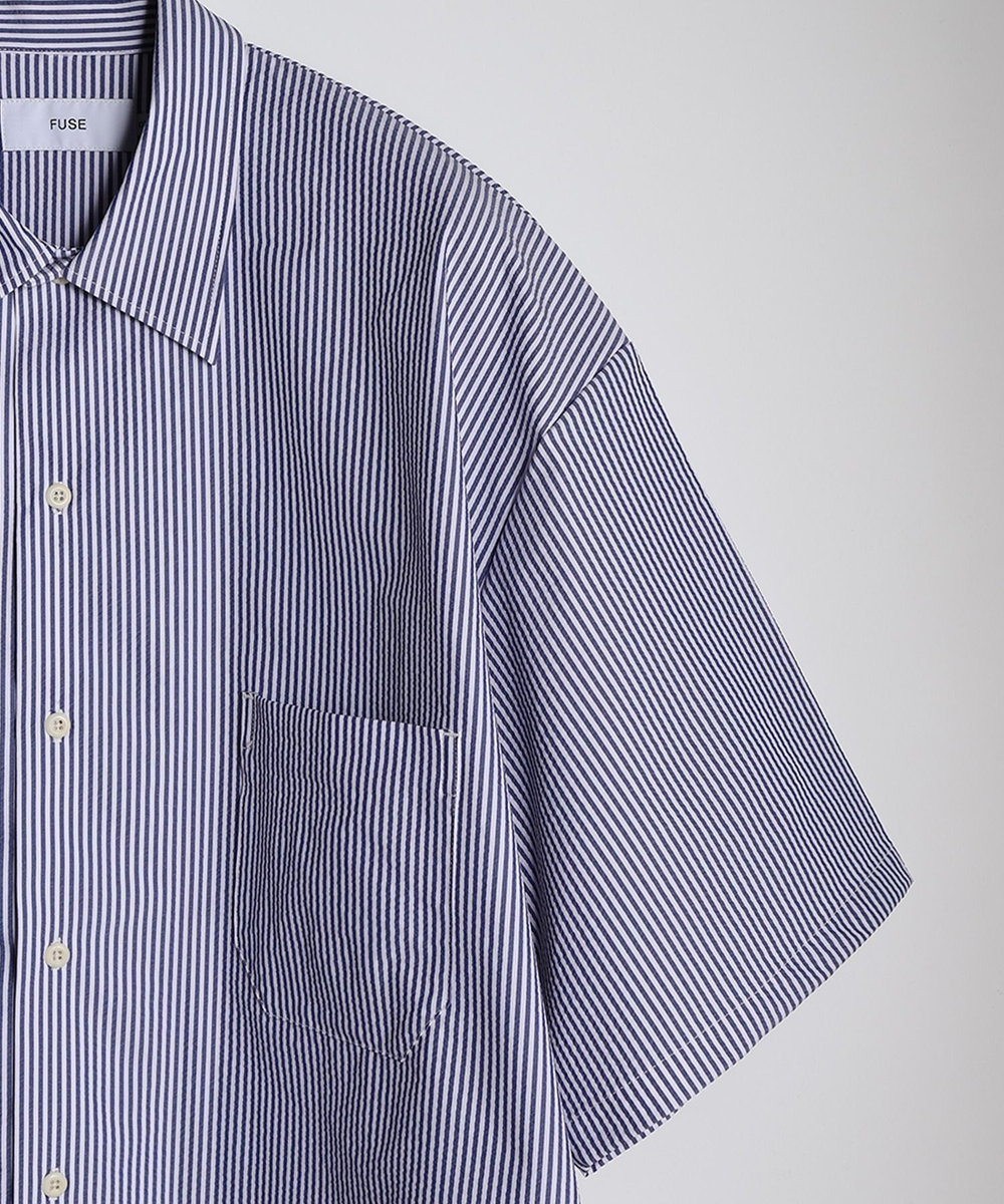 MEN'S BIGI 4WAYサッカーストライプシャツ<ストレッチ><EASY CARE> ブルー
