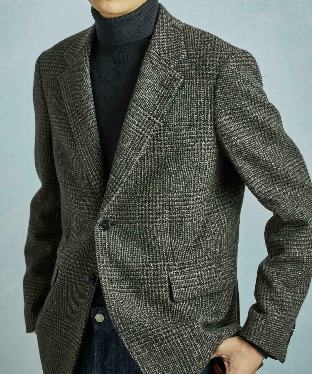 MEN'S BIGI ウールグレンチェック テーラードジャケット ブラウン