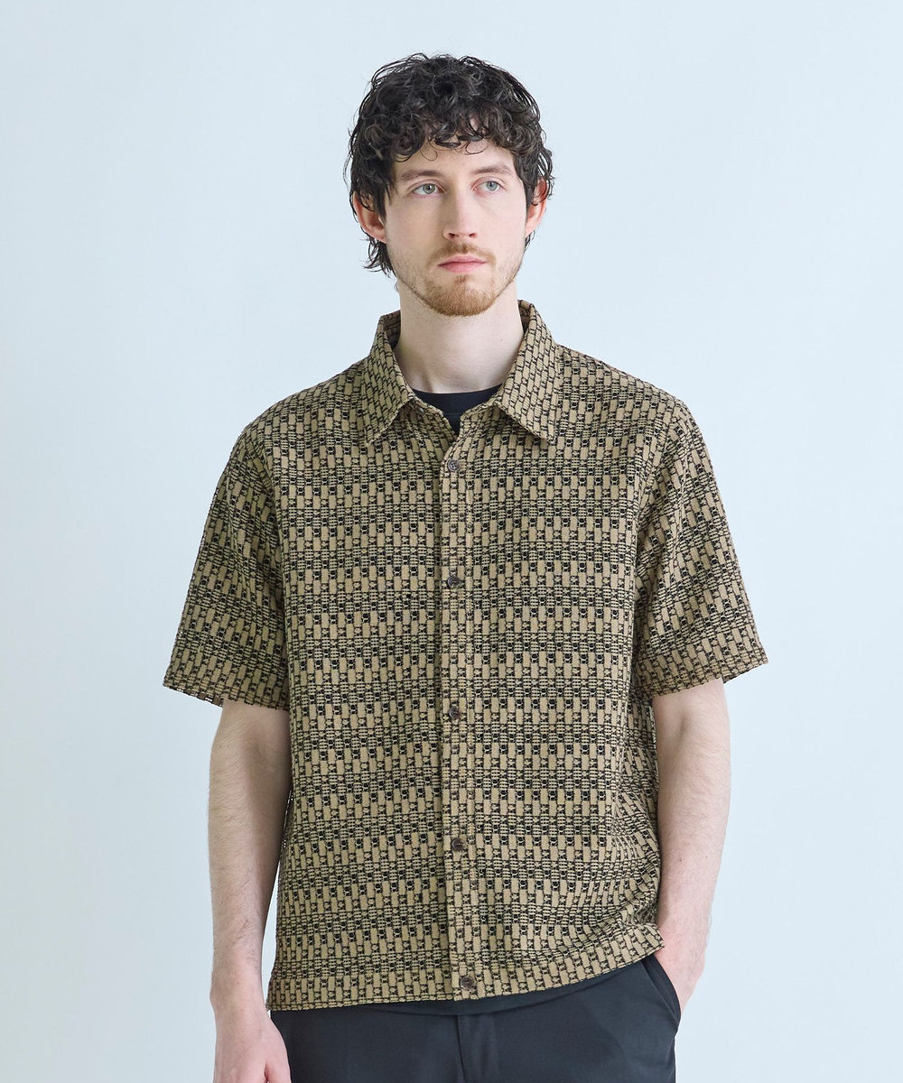 MEN'S BIGI シアージオメトリック半袖シャツ ブラウン系その他