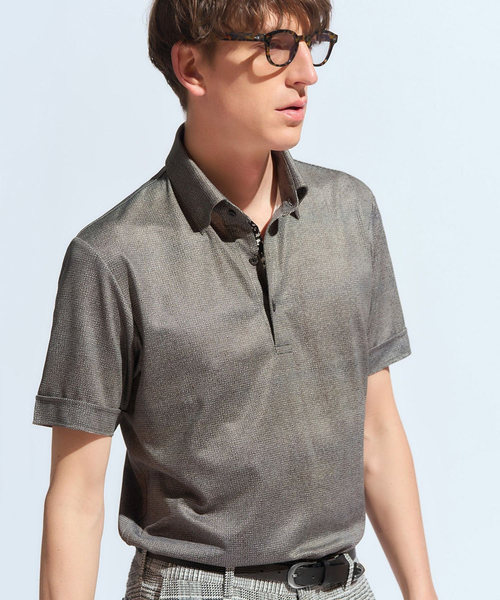 MEN'S BIGI 【ACTIVE TAILOR】COOL MAX ツイルプリントジャージポロシャツ ブラック系その他