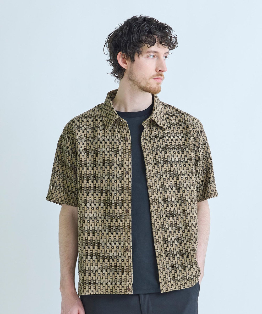 MEN'S BIGI シアージオメトリック半袖シャツ ブラウン系その他