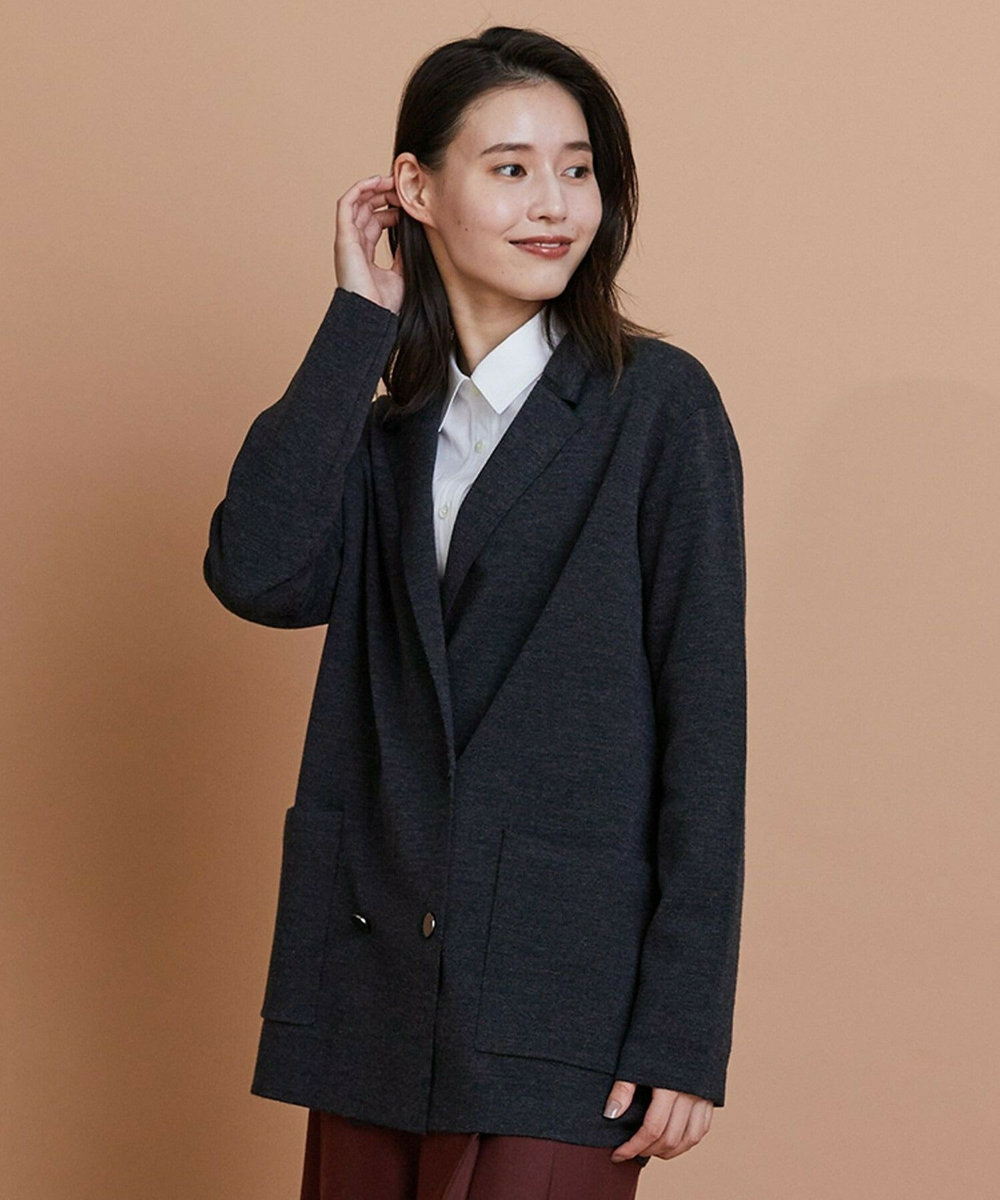 L'EQUIPE ウールポリ接結ニットジャケット グレー