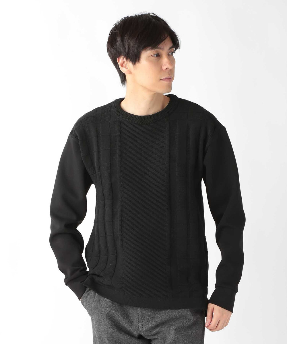 UNION STATION ニット×ダンボールクルーネックスウェット ブラック