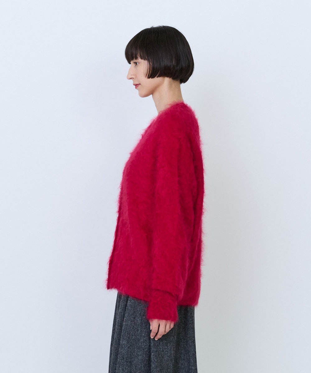 LOISIR カシミヤファー加工カーディガン レッド