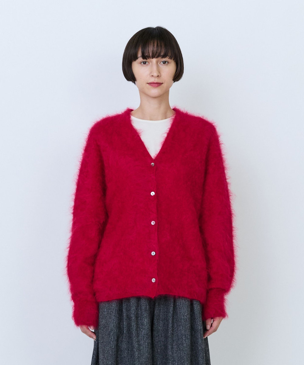 LOISIR カシミヤファー加工カーディガン レッド