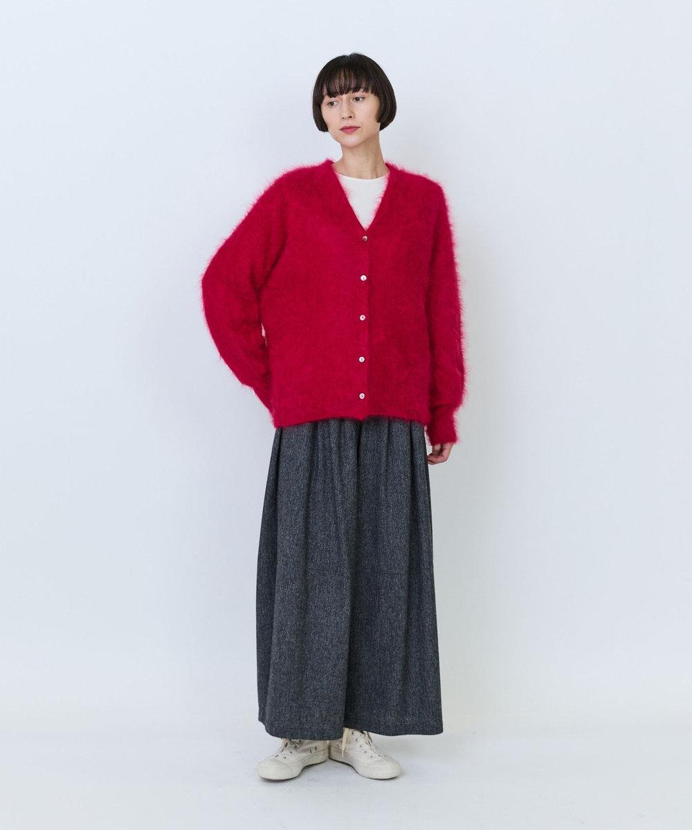 LOISIR カシミヤファー加工カーディガン レッド