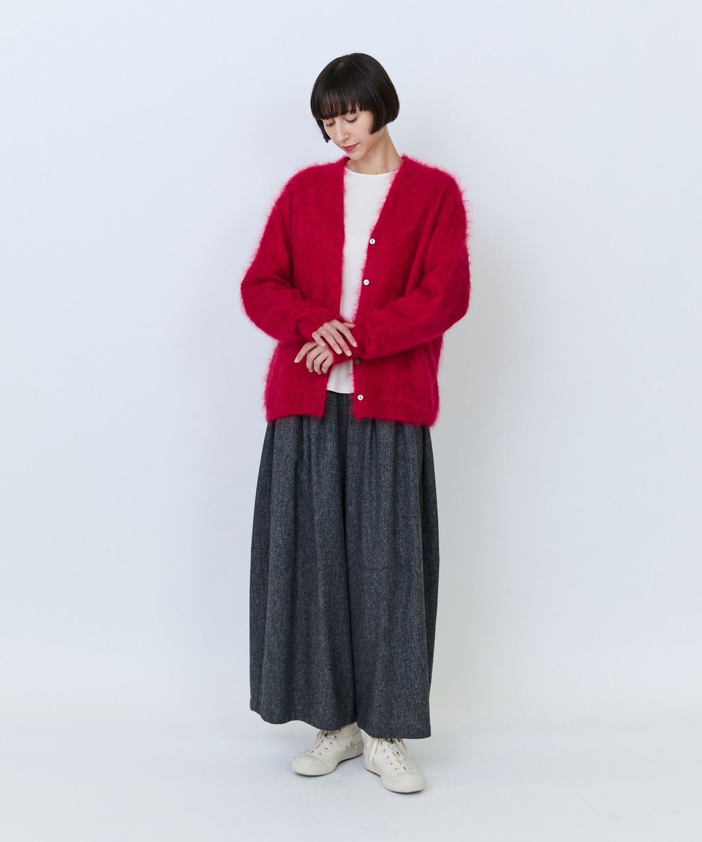 LOISIR カシミヤファー加工カーディガン レッド