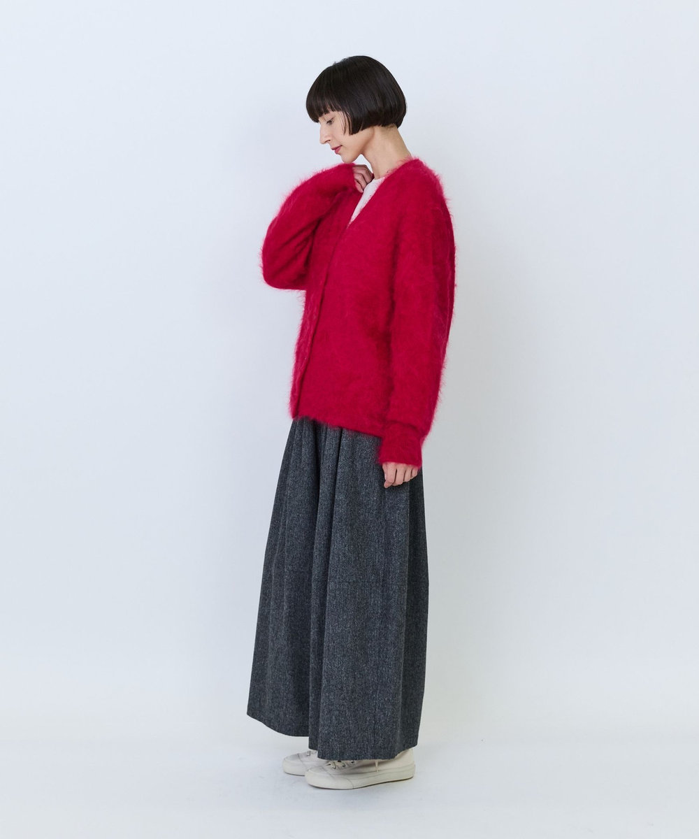 LOISIR カシミヤファー加工カーディガン レッド