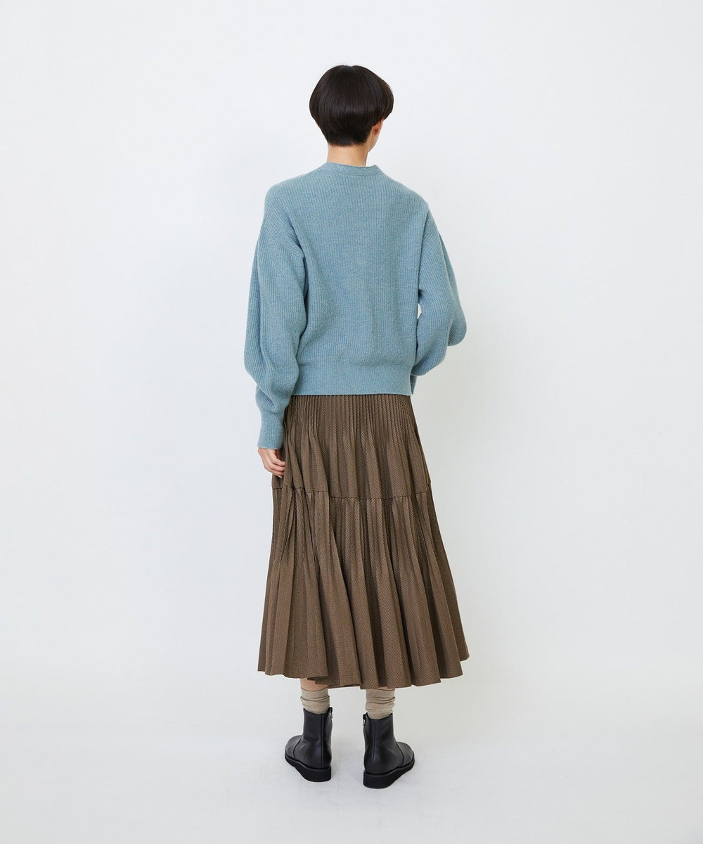 LOISIR ラムウール片畦ショートカーディガン サックスブルー