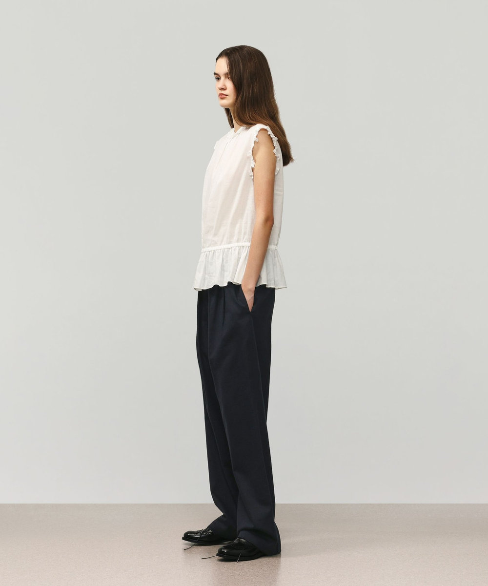 DÉPAREILLÉ RAMIE COTTON SLEEVELESS FRILL BLOUSE / ラミーコットンスリーブレスフリルブラウス オフホワイト