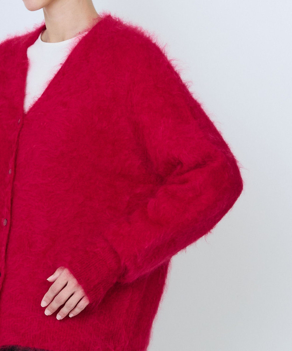 LOISIR カシミヤファー加工カーディガン レッド
