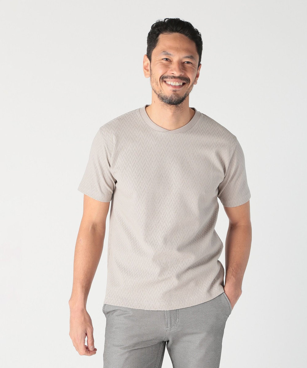 MEN'S BIGI シェブロン柄リンクスジャカードTシャツ<接触冷感><抗菌防臭> グレー