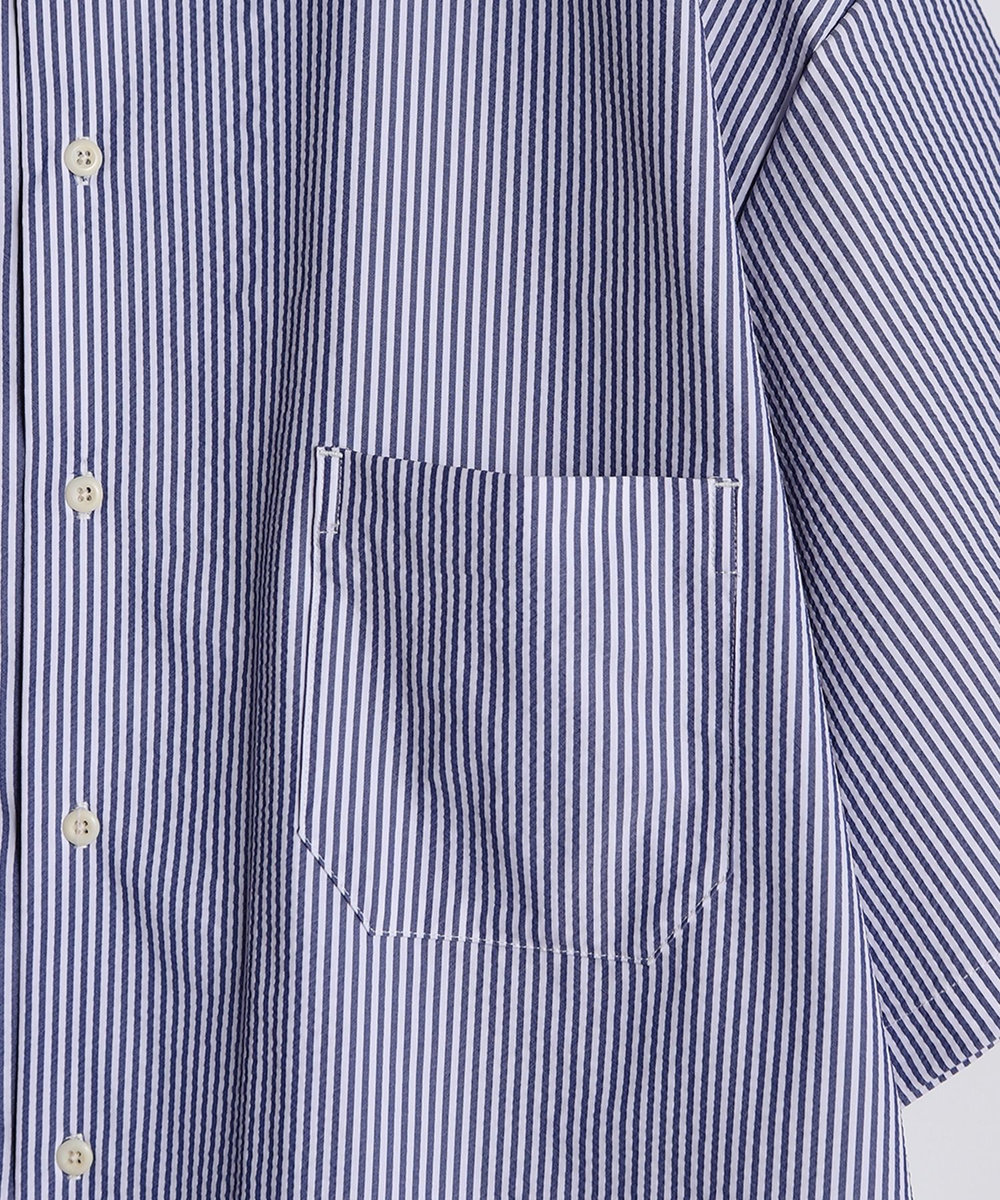 MEN'S BIGI 4WAYサッカーストライプシャツ<ストレッチ><EASY CARE> ブルー