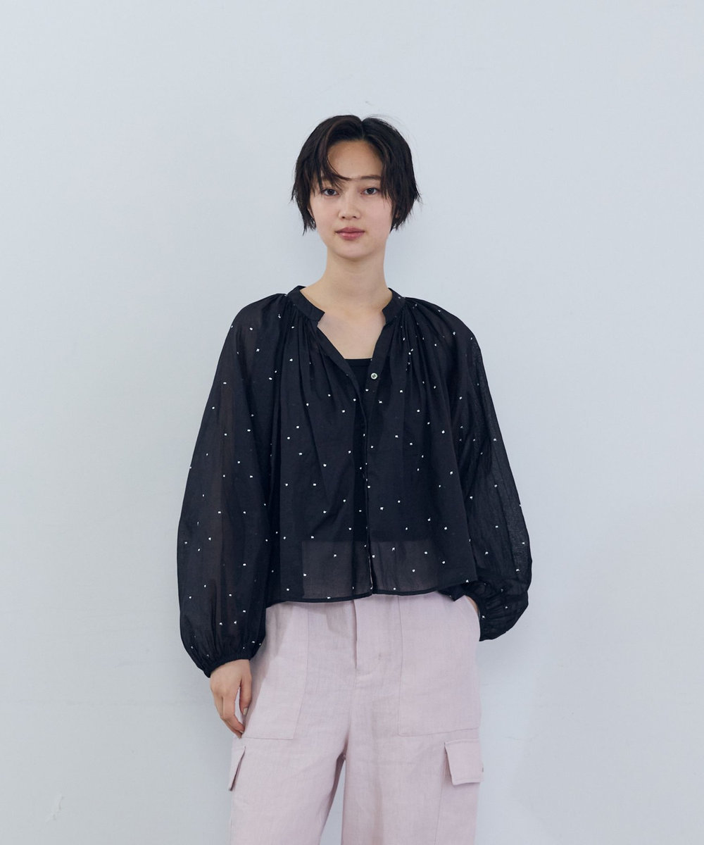 ADIEU TRISTESSE コットンオーガンジードット刺繍ブラウス ブラック