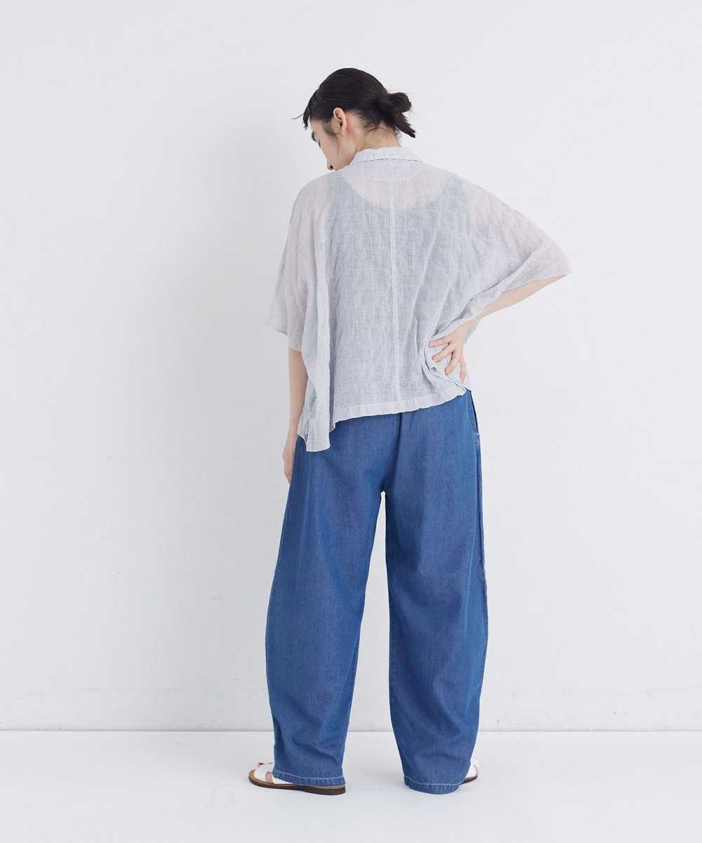 congés payés ADIEU TRISTESSE 【FAVE】シャーリングオープンカラーシャツジャケット ストライプ