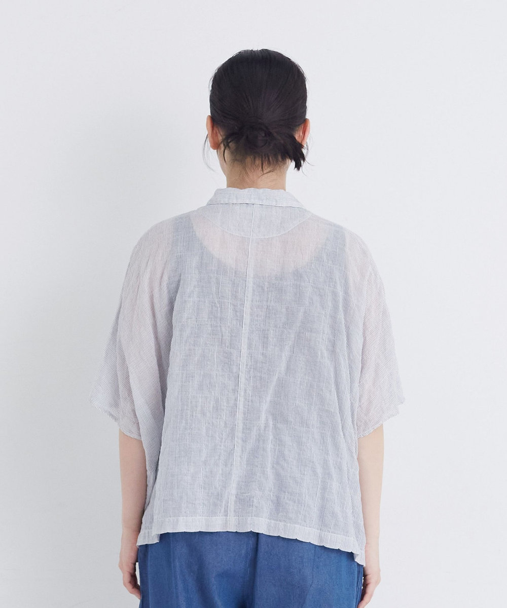 congés payés ADIEU TRISTESSE 【FAVE】シャーリングオープンカラーシャツジャケット ストライプ