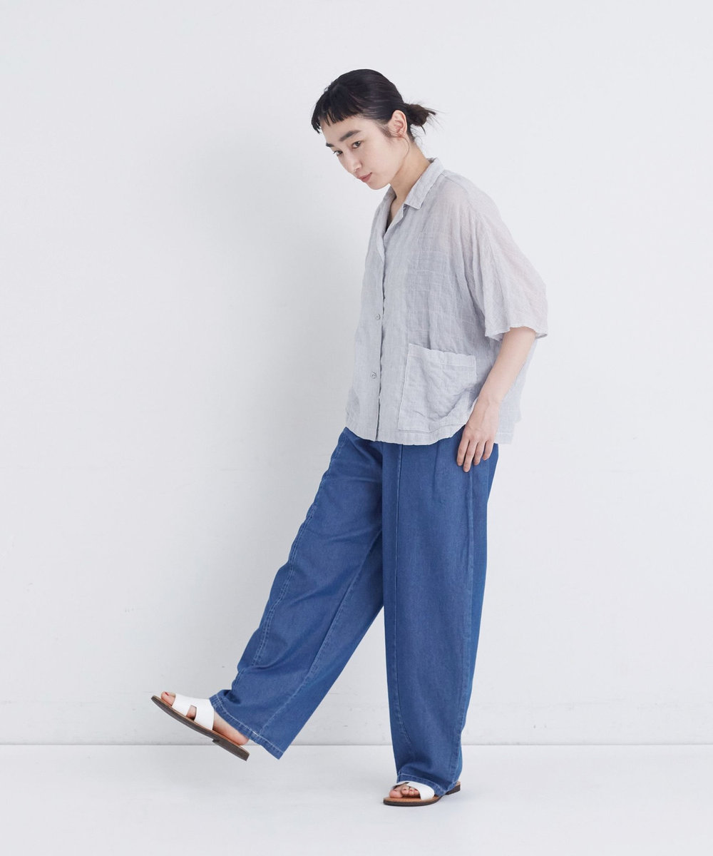 congés payés ADIEU TRISTESSE 【FAVE】シャーリングオープンカラーシャツジャケット ストライプ