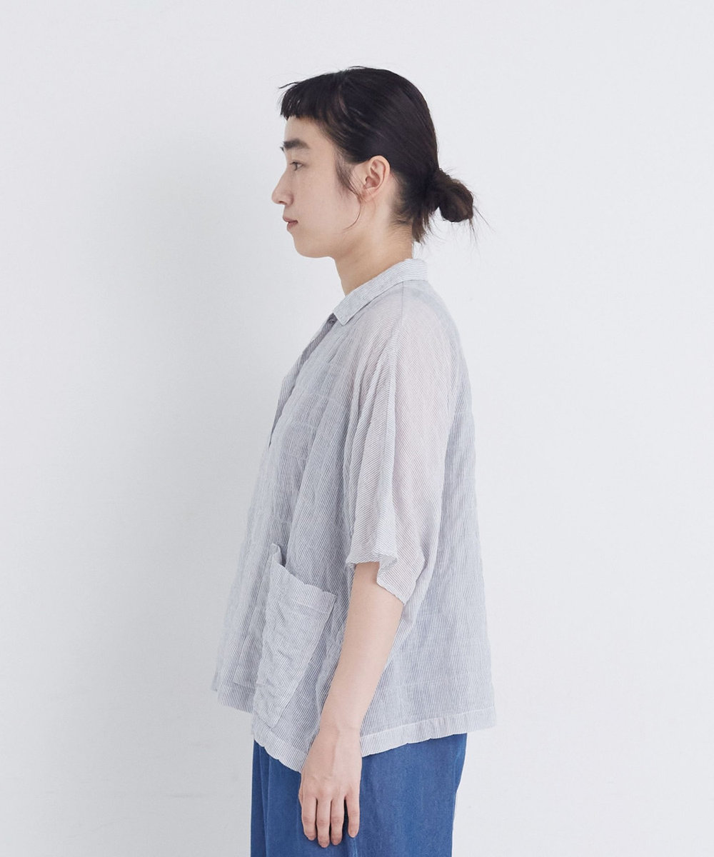 congés payés ADIEU TRISTESSE 【FAVE】シャーリングオープンカラーシャツジャケット ストライプ