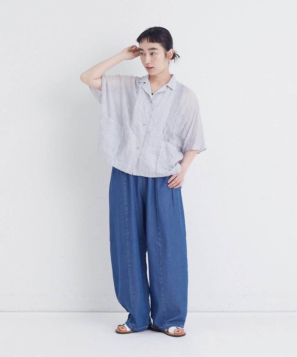 congés payés ADIEU TRISTESSE 【FAVE】シャーリングオープンカラーシャツジャケット ストライプ