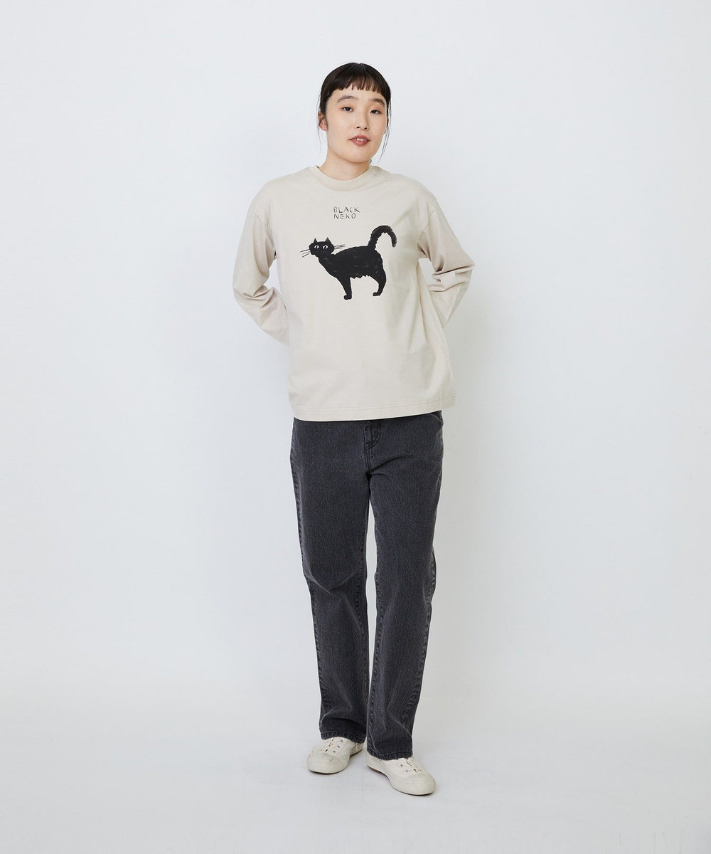 LOISIR 【EC限定・アーティストコラボ】LOISIR×TORANEKOBONBON CATプリントロングスリーブTシャツ ベージュ