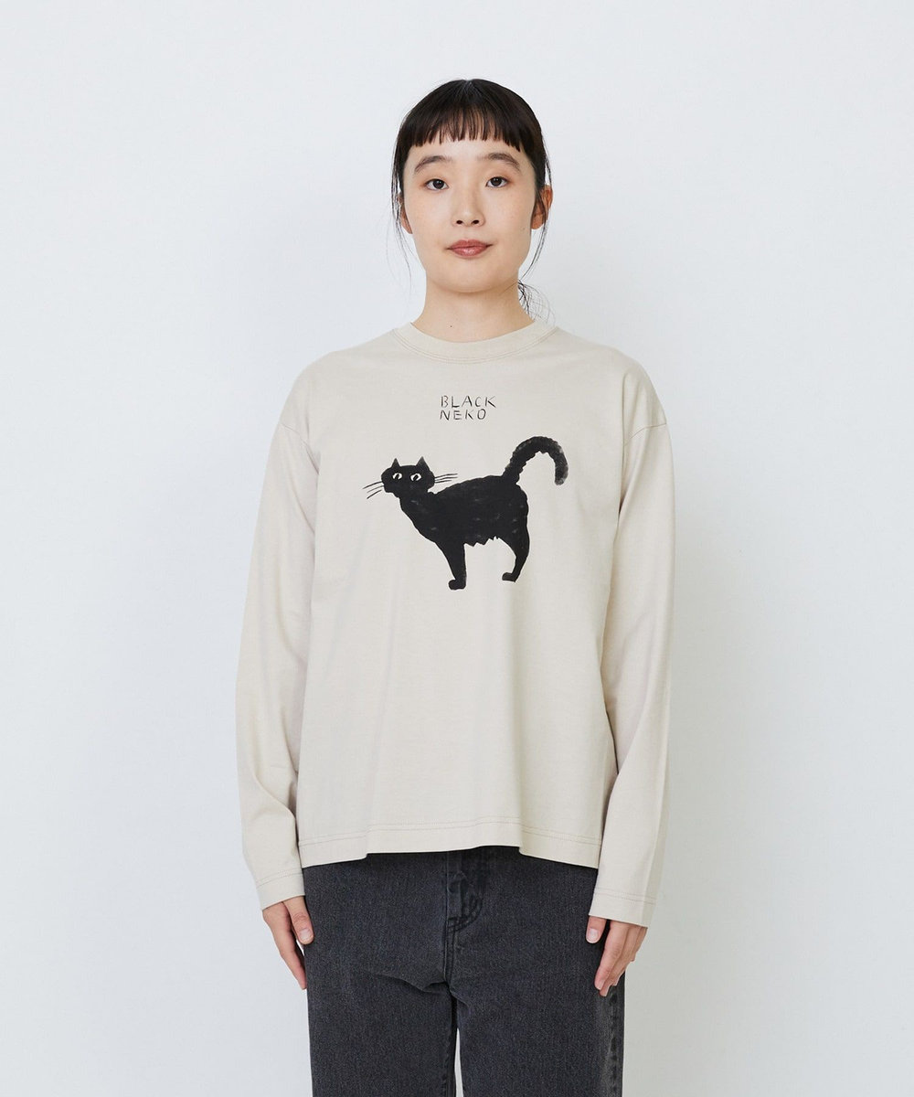 LOISIR 【EC限定・アーティストコラボ】LOISIR×TORANEKOBONBON CATプリントロングスリーブTシャツ ベージュ