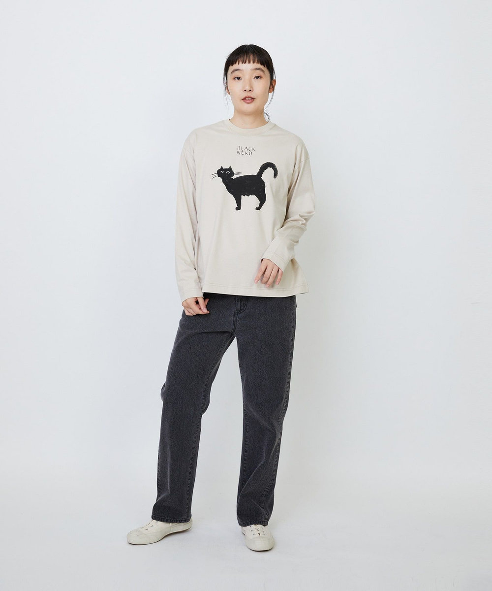 LOISIR 【EC限定・アーティストコラボ】LOISIR×TORANEKOBONBON CATプリントロングスリーブTシャツ ベージュ
