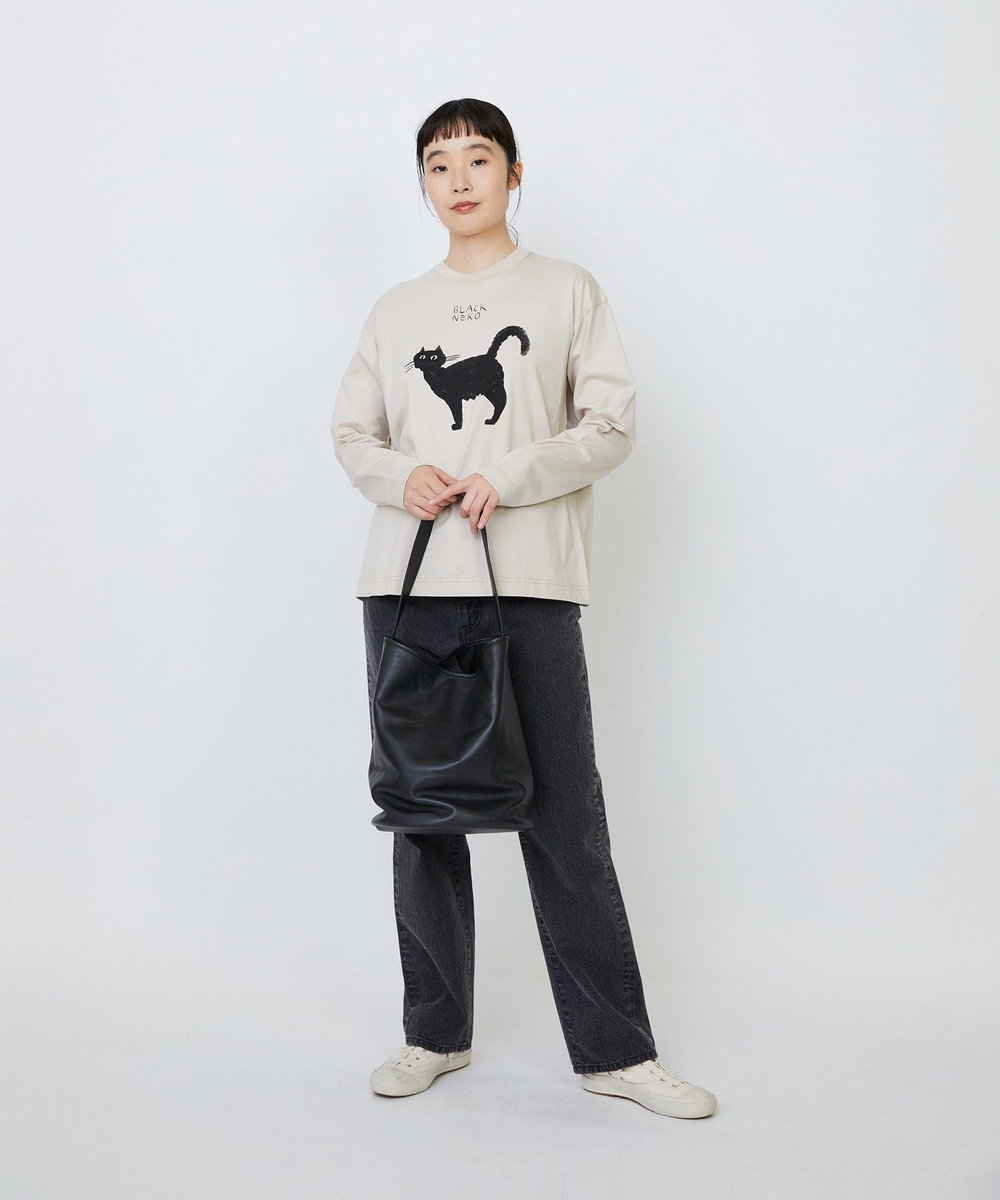 LOISIR 【EC限定・アーティストコラボ】LOISIR×TORANEKOBONBON CATプリントロングスリーブTシャツ ベージュ
