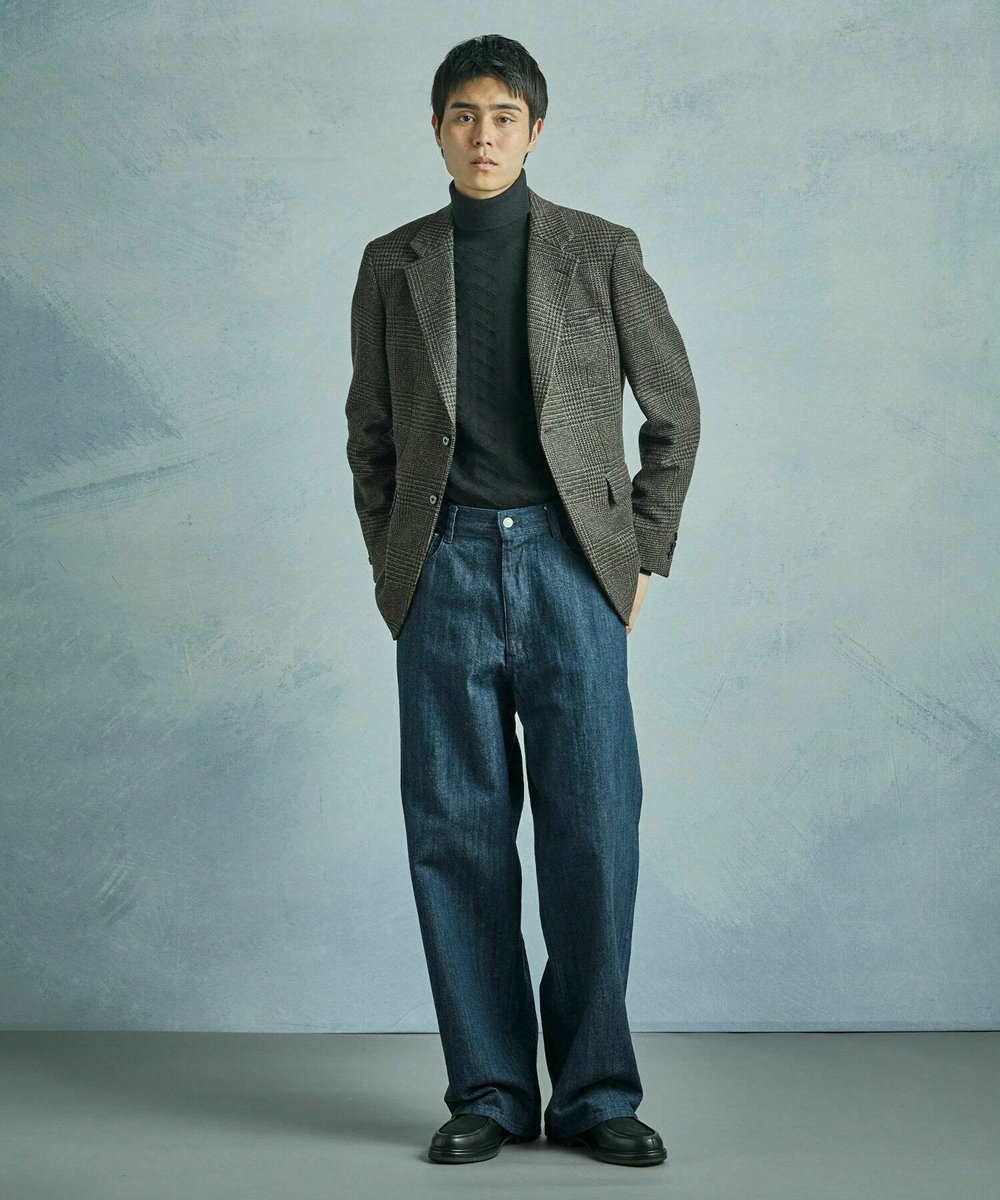 MEN'S BIGI ウールグレンチェック テーラードジャケット ブラウン