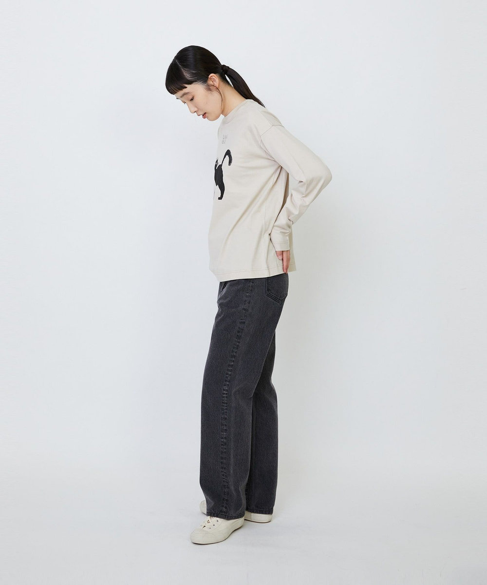 LOISIR 【EC限定・アーティストコラボ】LOISIR×TORANEKOBONBON CATプリントロングスリーブTシャツ ベージュ