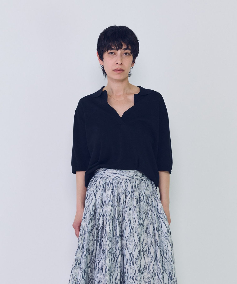1er Arrondissement スキッパーショートスリーブニット ブラック
