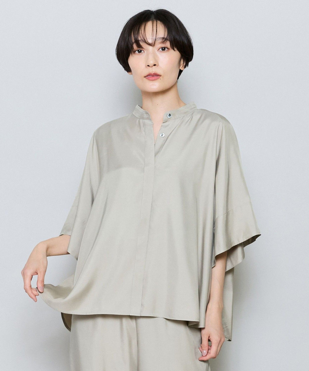 MOGA キュプラポリフィブリルバンドカラーシャツ ベージュ