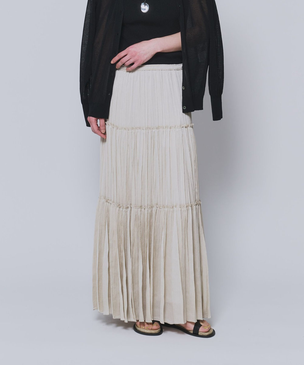 1er Arrondissement 楊柳サテンティアードプリーツスカート ベージュ