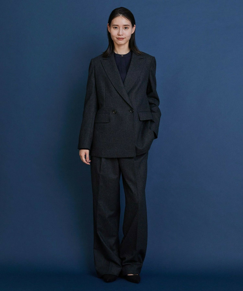 L'EQUIPE COUTURIER ウールカシミヤストレートパンツ チャコールグレー