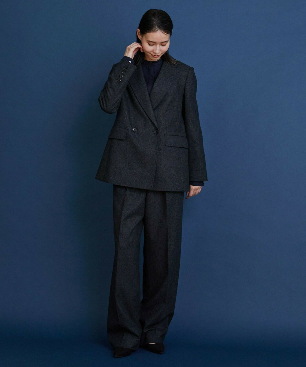 L'EQUIPE COUTURIER ウールカシミヤストレートパンツ チャコールグレー