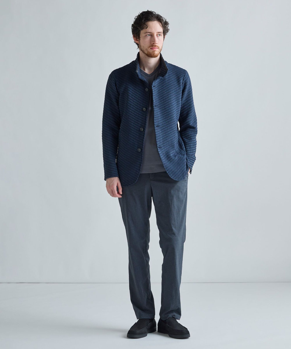 MEN'S BIGI ブリスターニットジャカード スタンドジャケット ネイビー