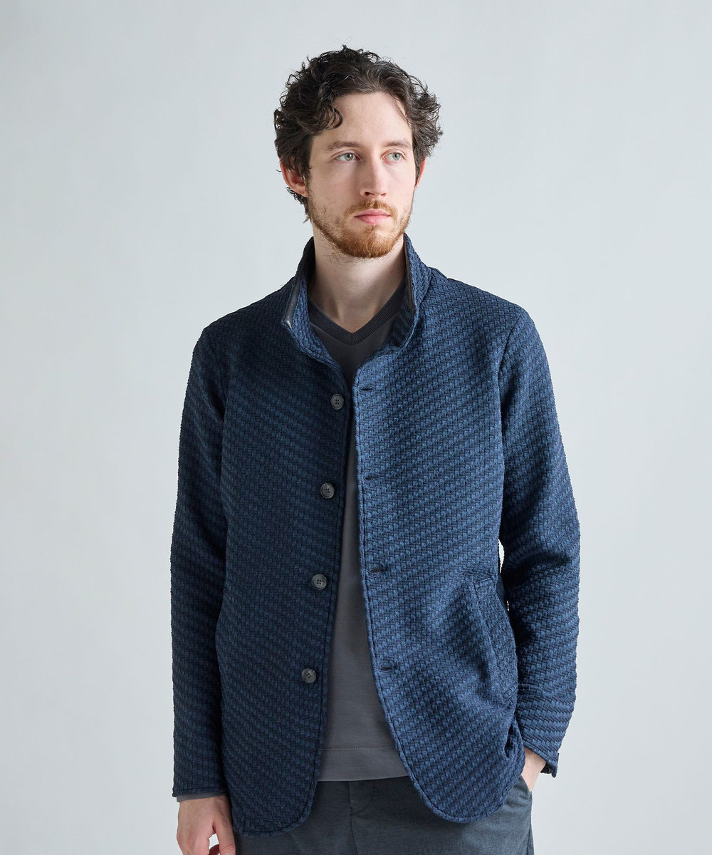 MEN'S BIGI ブリスターニットジャカード スタンドジャケット ネイビー