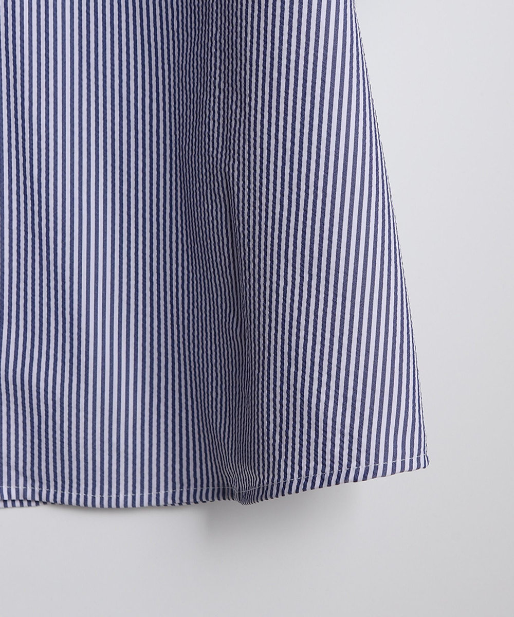 MEN'S BIGI 4WAYサッカーストライプシャツ<ストレッチ><EASY CARE> ブルー