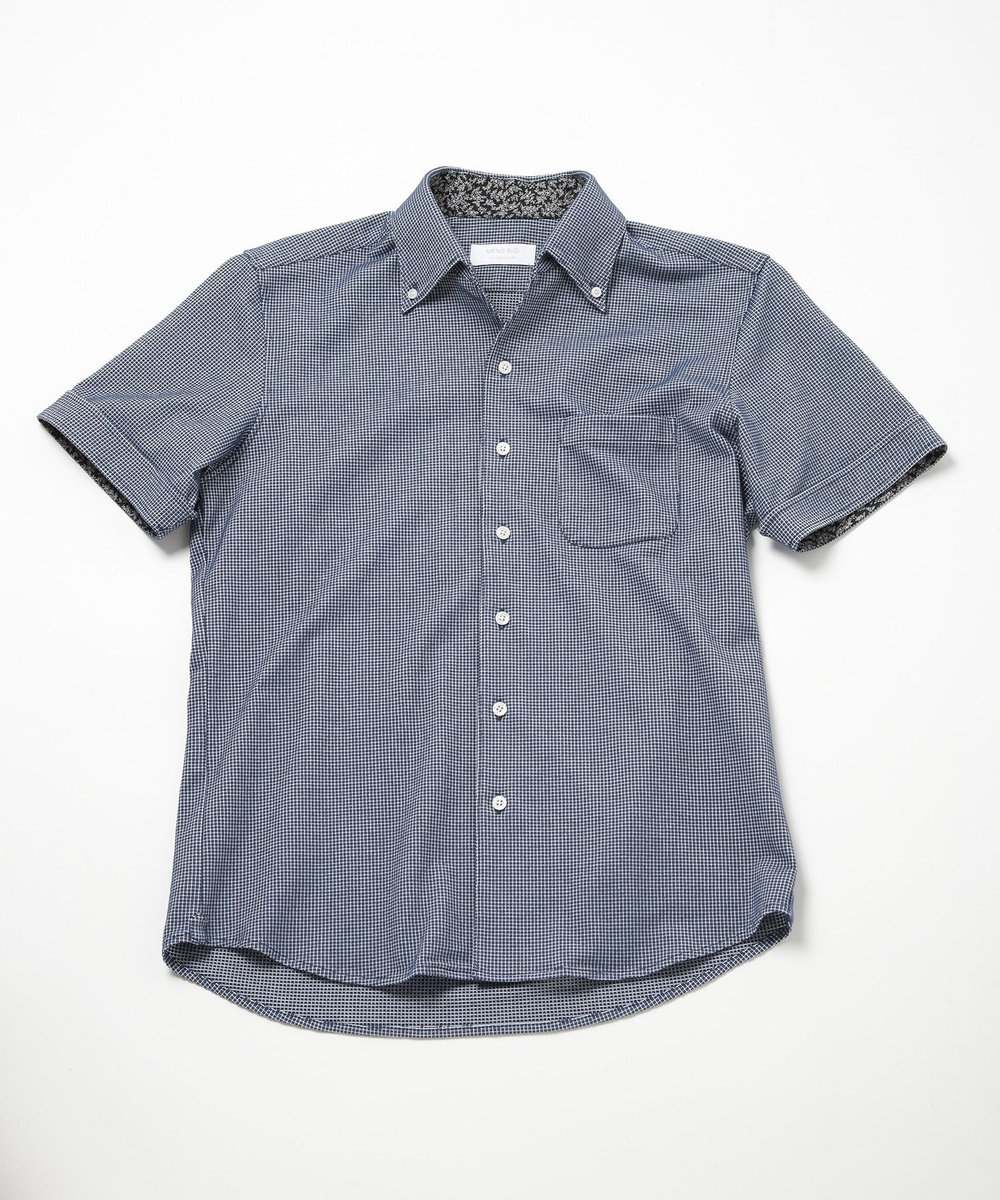 MEN'S BIGI 【ACTIVE TAILOR】吸水速乾ミニワッフルワンピースカラー半袖シャツ ネイビー