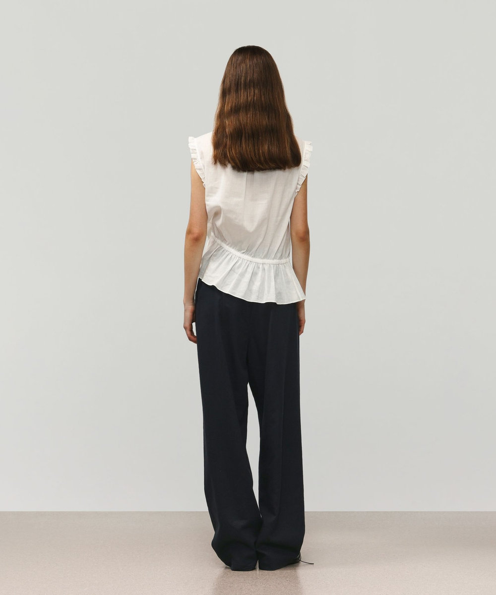 DÉPAREILLÉ RAMIE COTTON SLEEVELESS FRILL BLOUSE / ラミーコットンスリーブレスフリルブラウス オフホワイト