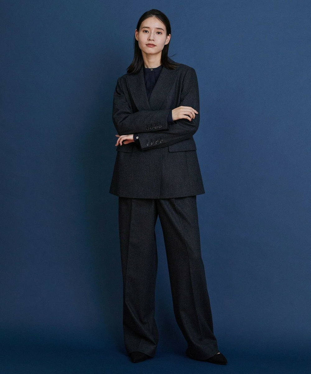 L'EQUIPE COUTURIER ウールカシミヤストレートパンツ チャコールグレー