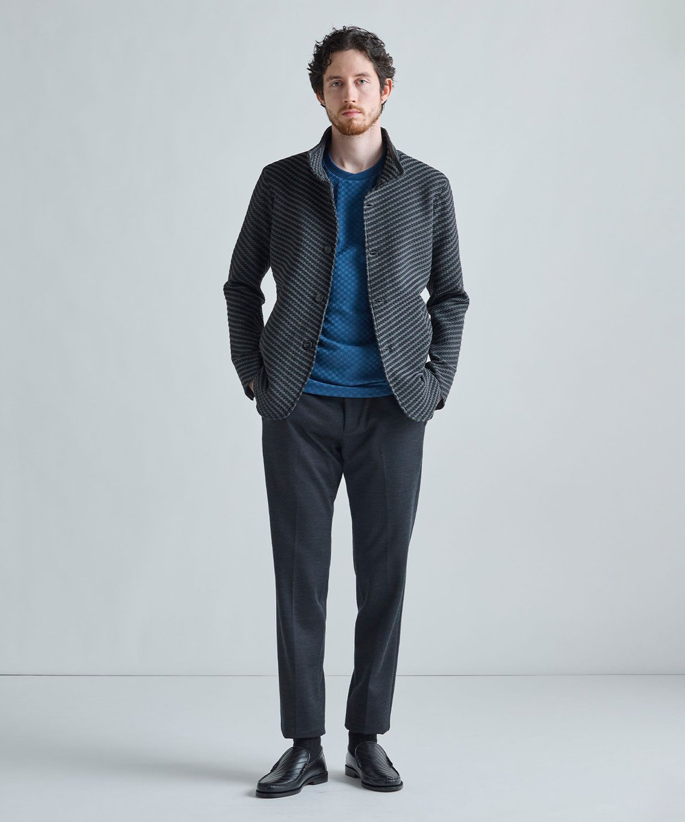 MEN'S BIGI ブリスターニットジャカード スタンドジャケット ブラック