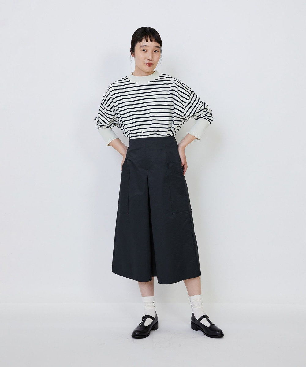 LOISIR 【MTサイズ有り】エステルコットンタフタミモレスカート ブラック