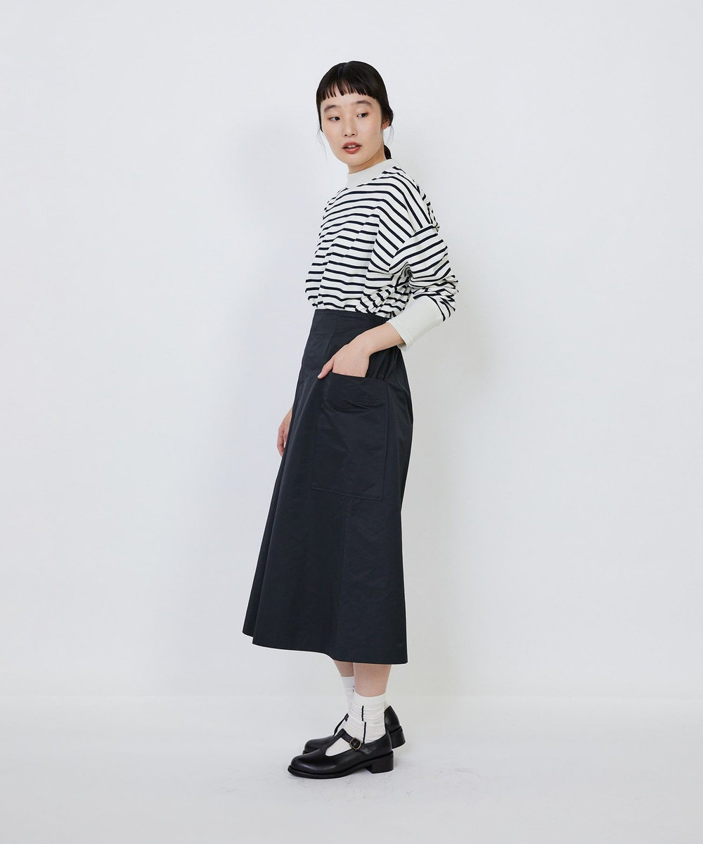 LOISIR 【MTサイズ有り】エステルコットンタフタミモレスカート ブラック