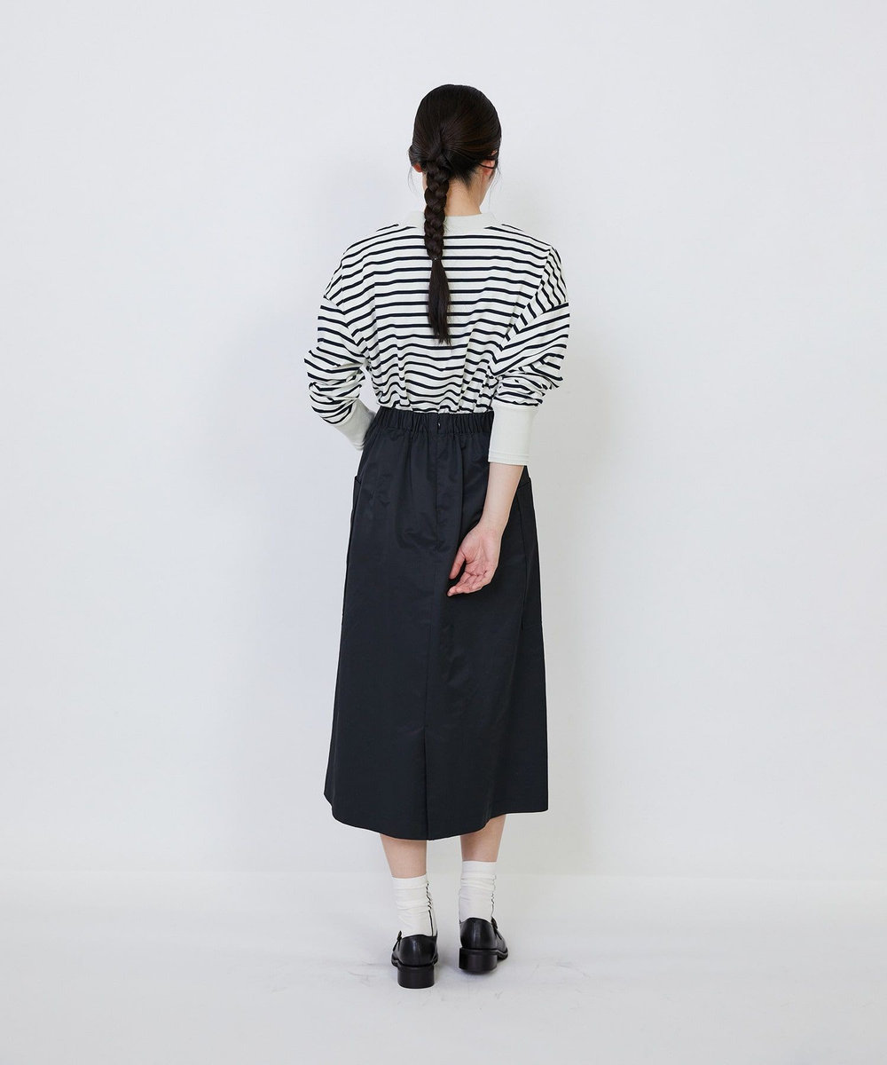 LOISIR 【MTサイズ有り】エステルコットンタフタミモレスカート ブラック