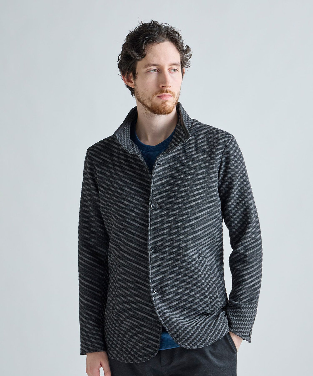 MEN'S BIGI ブリスターニットジャカード スタンドジャケット ブラック