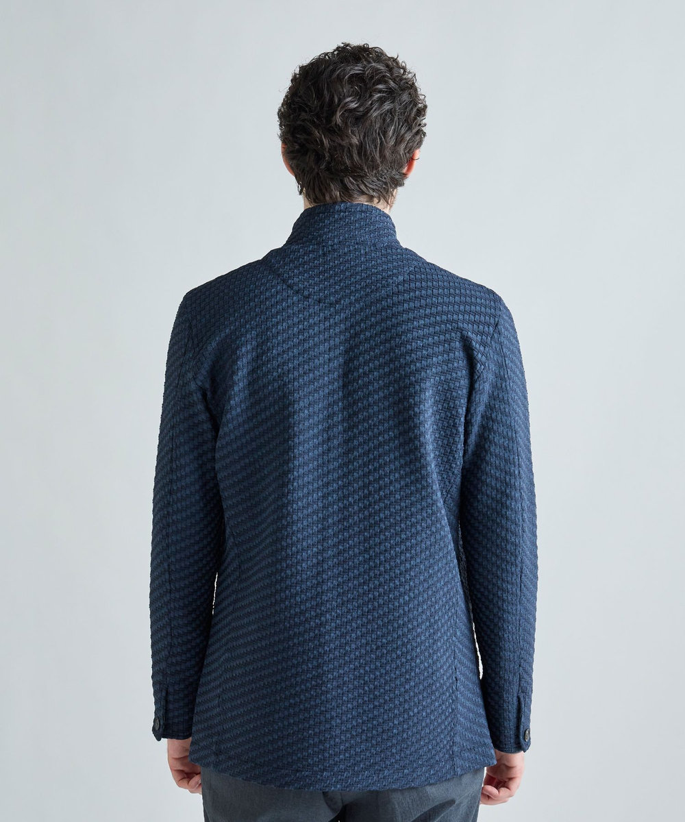 MEN'S BIGI ブリスターニットジャカード スタンドジャケット ネイビー