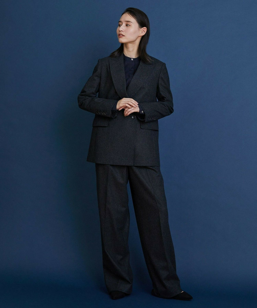L'EQUIPE COUTURIER ウールカシミヤストレートパンツ チャコールグレー